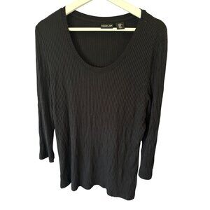 Rachel Zoe Black Ribbed Knit Top XL Long Sleeve Scoop Neck Casual Whimsygoth